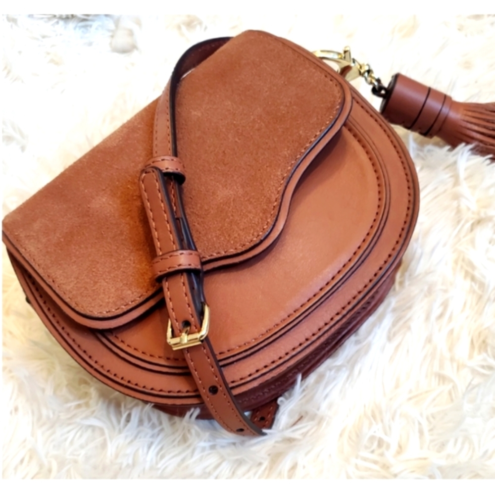 REBECCA MINKOFF MINI SUEDE & LEATHER SATCHEL